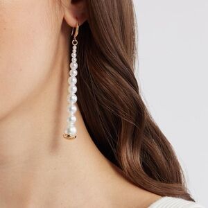 🆕Norstrom Open Edit Classic French Wire Faux Pearl Linear Drop Earrings::NWT::